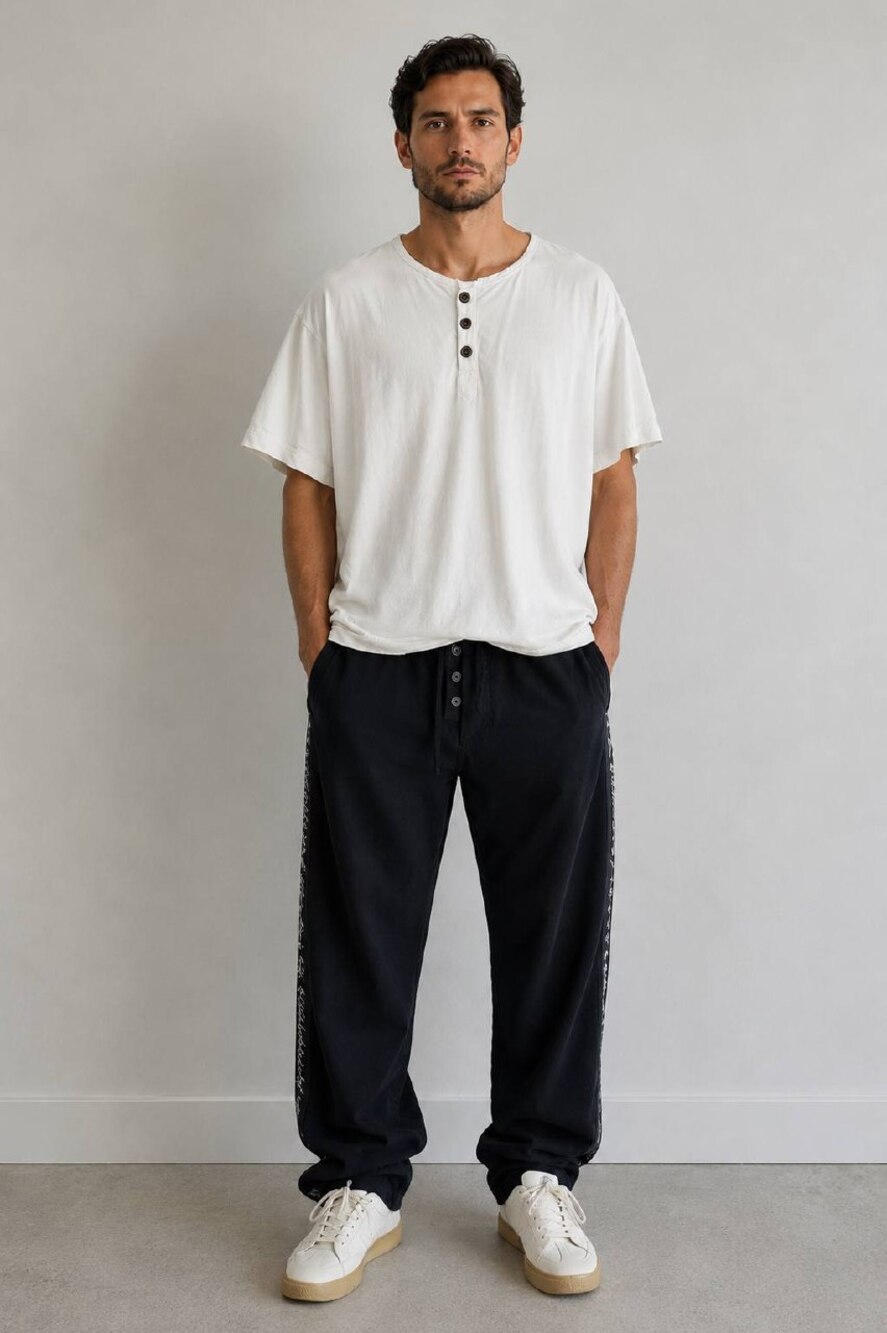 NWT Greg Lauren Henley Off White Cotton Short Sleeve